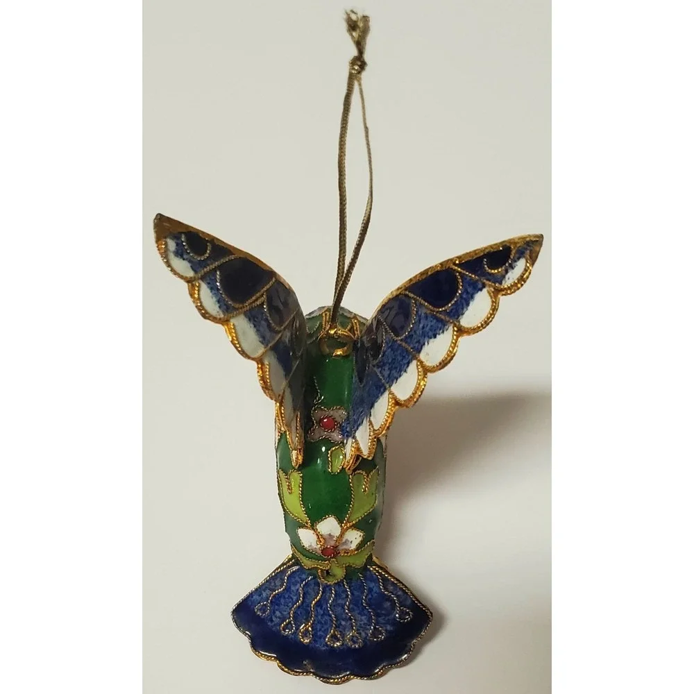 Enameled Cloisonne Christmas Ornament Hummingbird Gold Edge Feathers Multicolor - Picture 6 of 13